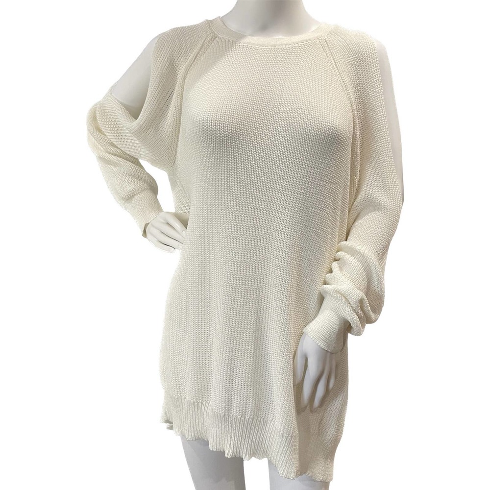 FRAME Cold Shoulder Oversized Sweater Long Sleeve Open Back Knit Tunic Med NEW